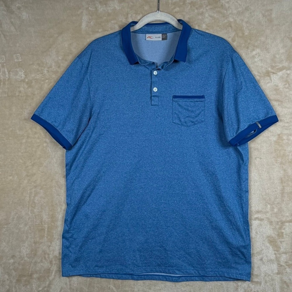 KJUS Men Size 50 Strike Primflex Polo SS Blue Heathered Golf Shirt Performance